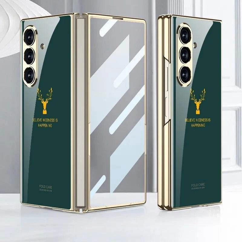 Galaxy Z Fold7 Electroplating Reindeer Pattern Glass Case Vivid Texture Anti Shock Layer