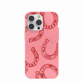 Bubblegum Pink Lucky Horseshoe iPhone 14 Pro Max Case Luxury Pattern Matte Shield Layer