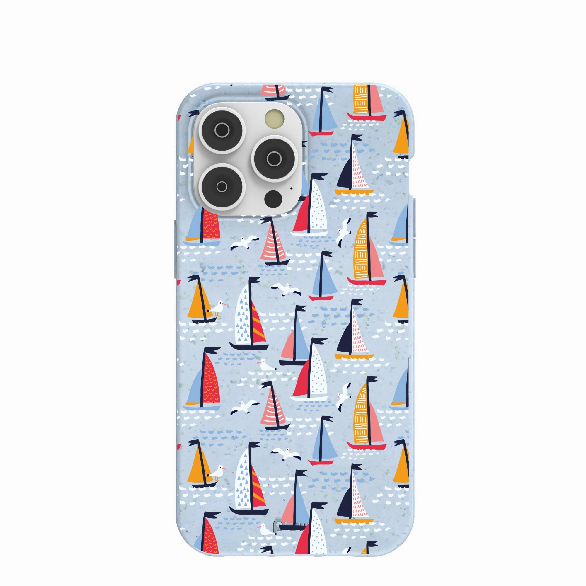 Powder Blue Sails and Seagulls iPhone 14 Pro Max Case Smooth Grip elegant design