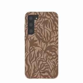 Chocolate Brown Rustic Leaves Samsung Galaxy S23 (Plus) Case Compact Build Elegant Surface Texture
