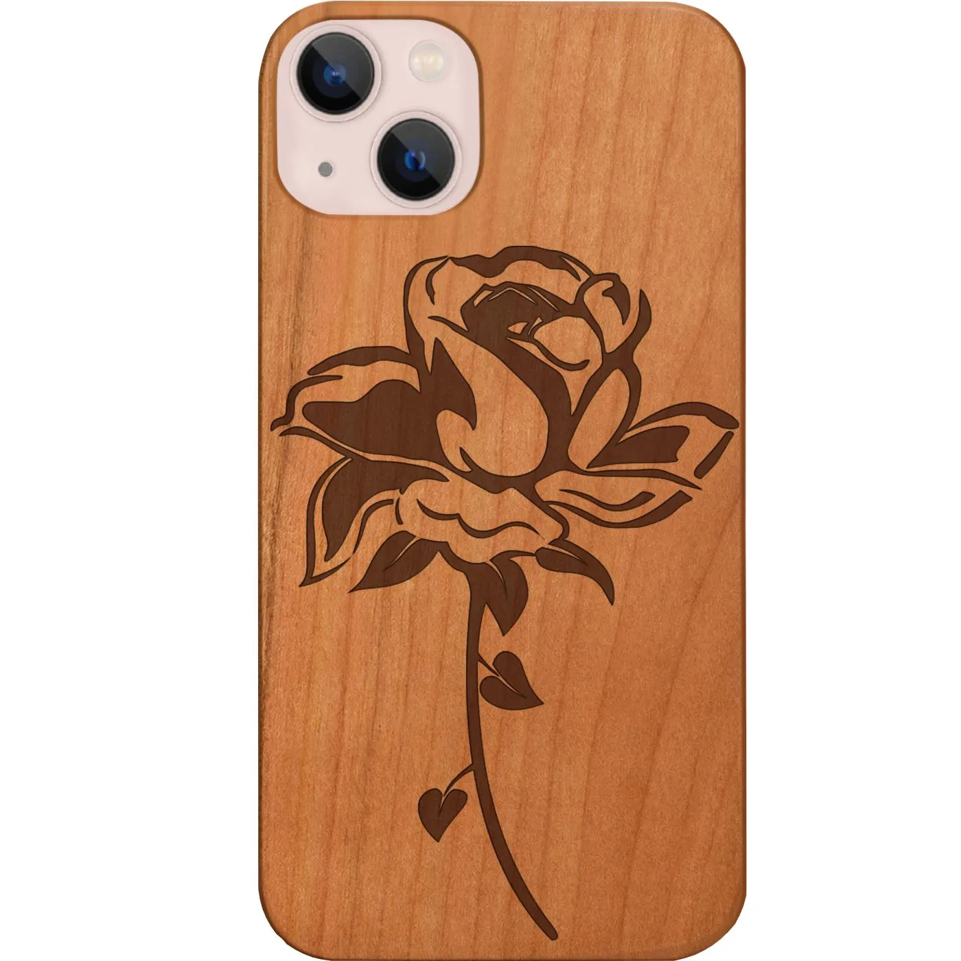 Transparent Edge Matte Build Rose with Leaf - Engraved Phone Case