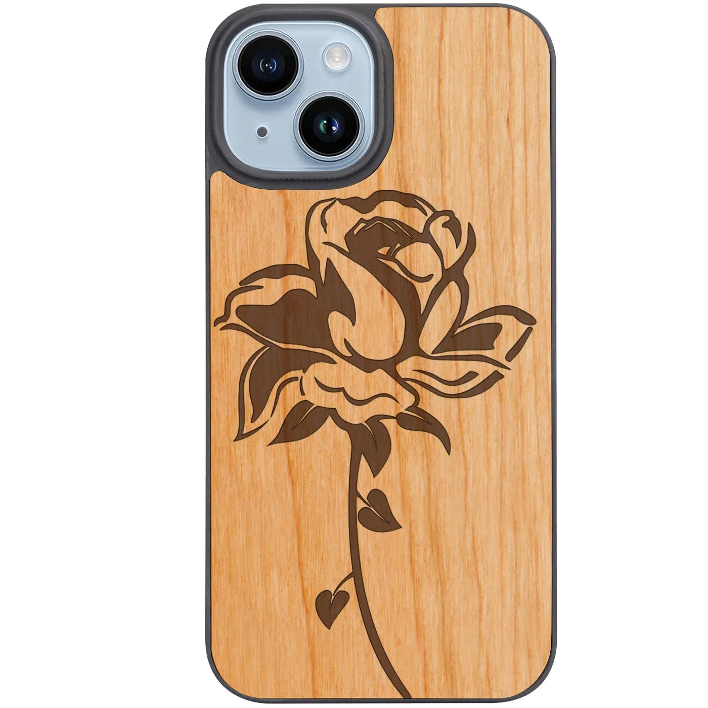 Rose with Leaf - Engraved Phone Case Trendy Look Smooth Outline