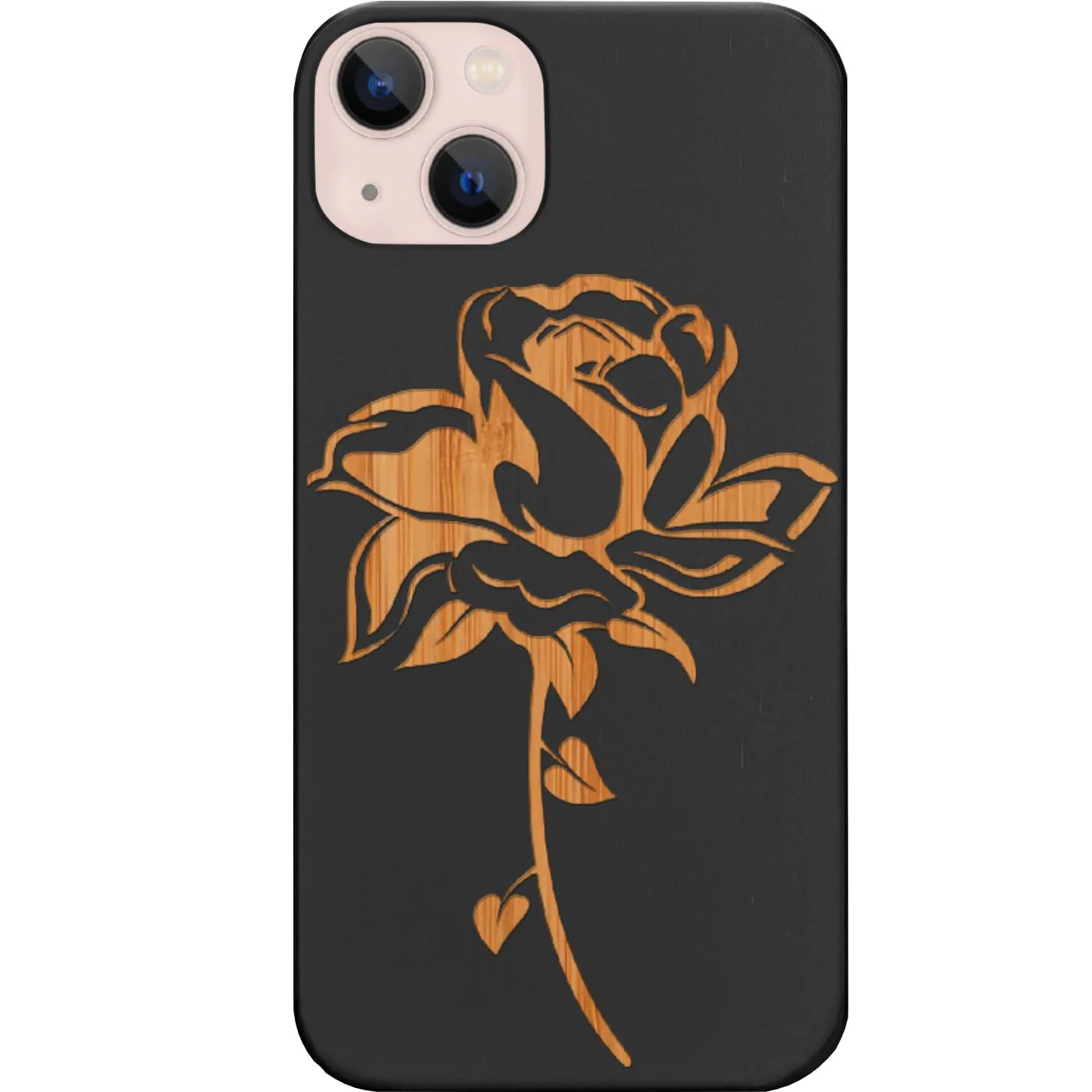 Refined Shield Modern Build Rose with Leaf - Engraved Phone Case