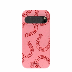 Bubblegum Pink Lucky Horseshoe Google Pixel 9/9 Pro Case Clear Design Vivid Gradient