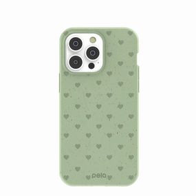 Sage Green Hearts iPhone 14 Pro Max Case Comfort Finish Layer Outdoor Design