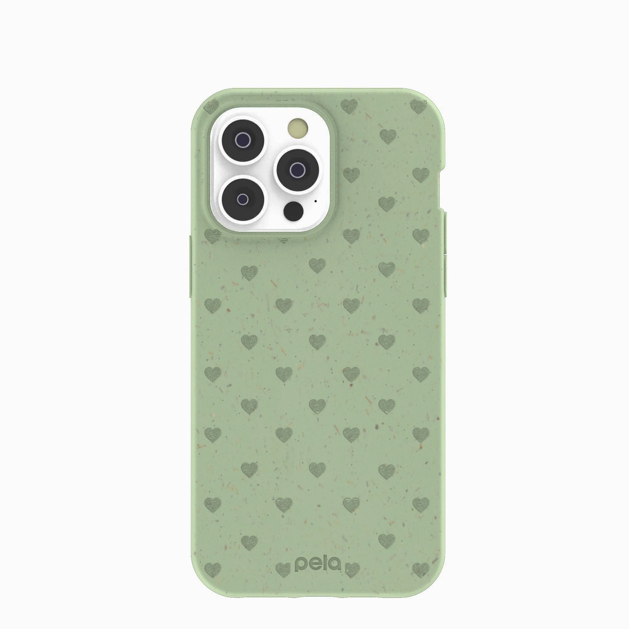 Sage Green Hearts iPhone 14 Pro Max Case Comfort Finish Layer Outdoor Design