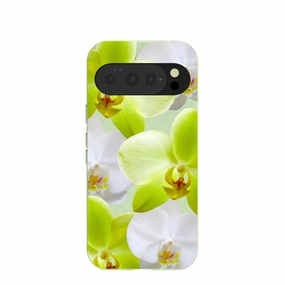 Protective Pattern Soft Build Texture Sage Green Orchid Blooms Google Pixel 10/10 Pro Case