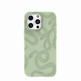 Clear Frame Durable Detail Sage Green Snaky iPhone 16 Pro Max Case
