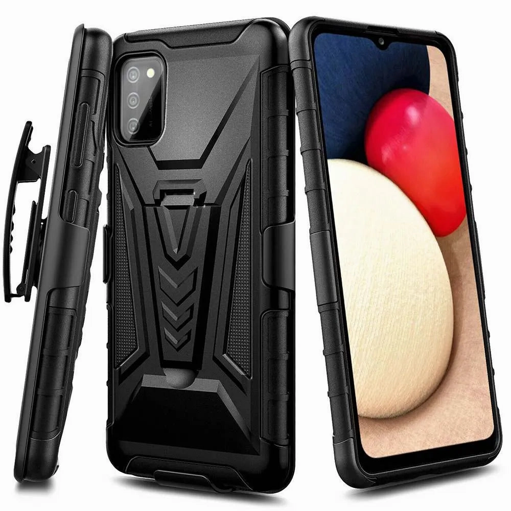 Durable Pattern Texture Samsung Galaxy A03s Dual-Layer Holster Case with Kickstand