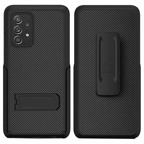 Samsung Galaxy A52 5G Dual-Layer Holster Case with Card Slot Smooth Texture Pattern Metal Texture