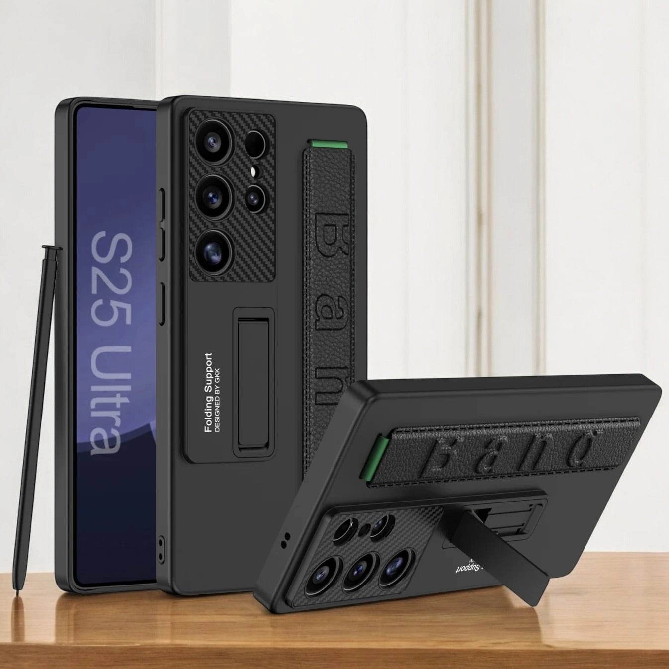 Galaxy S25 Series Magnetic Hinge Case with Pen Holder and Wrist Strap Durable Edge Texture Smooth Form Texture