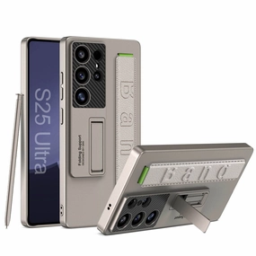 Fashionable Texture Galaxy S25 Series Magnetic Hinge Case with Pen Holder and Wrist Strap