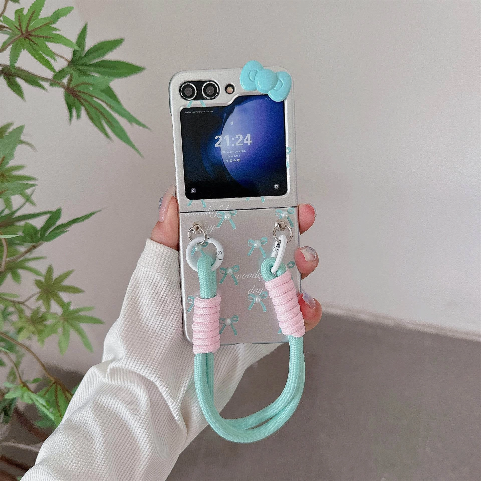 Endearing 3D Bow Decor Case with Charm - Samsung Flexible Shell Glossy Texture