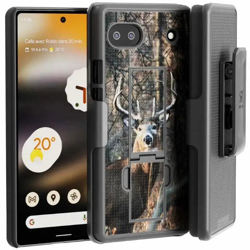 Soft touch finish Rugged Pattern Design Google Pixel 6a Belt Clip Holster Phone Case