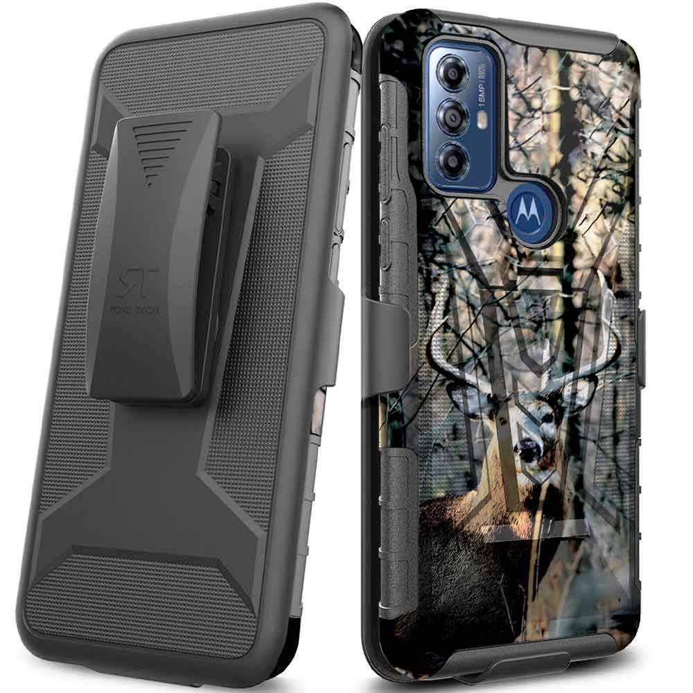 Smooth Finish Flexible Pattern Layer Motorola Moto G Play (2023) Dual-Layer Holster Case with Kickstand