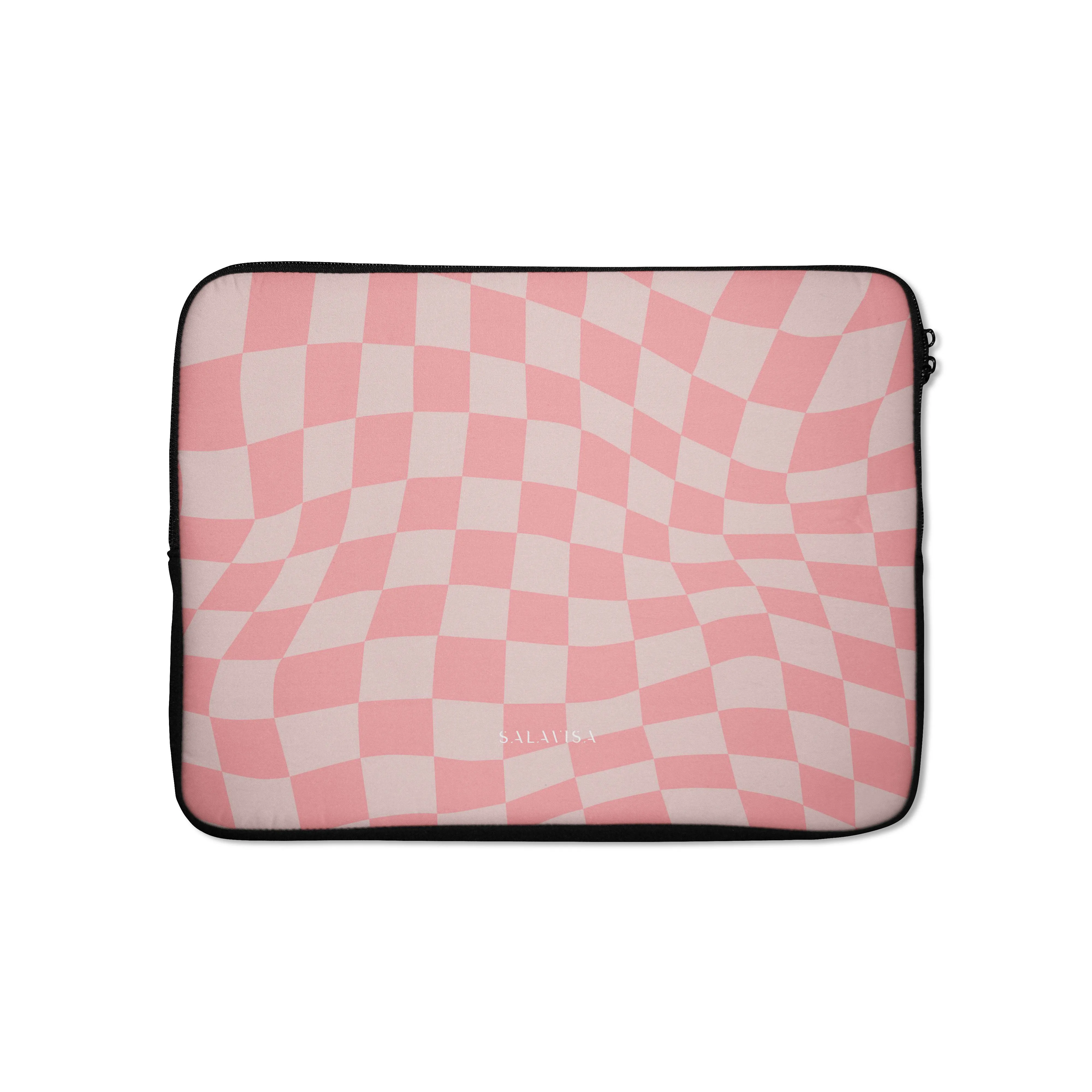 Durable Coating Durable Quality Pink Wave Checkered Laptop Sleeve
