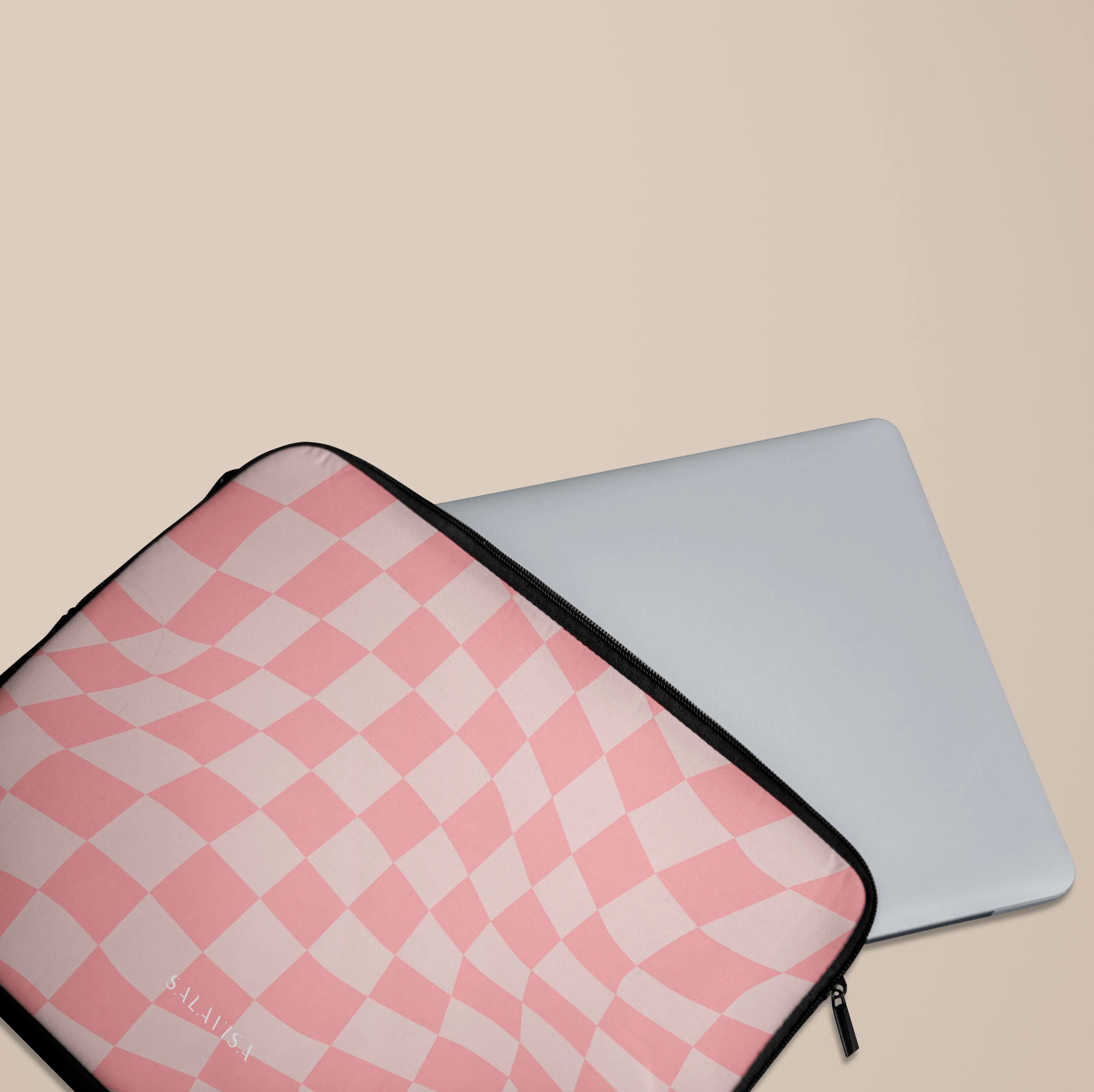 Pink Wave Checkered Laptop Sleeve Compact Frame