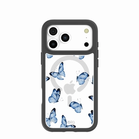 Clear Blue Butterflies iPhone 17 Pro Max Case With Noir Ridge (MagSafe included) Compact Structure Smooth Layer Texture
