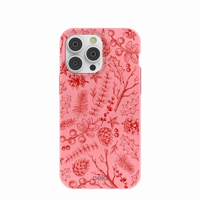 Bubblegum Pink Festive Forest iPhone 14 Pro Max Case Polished Detail Edge