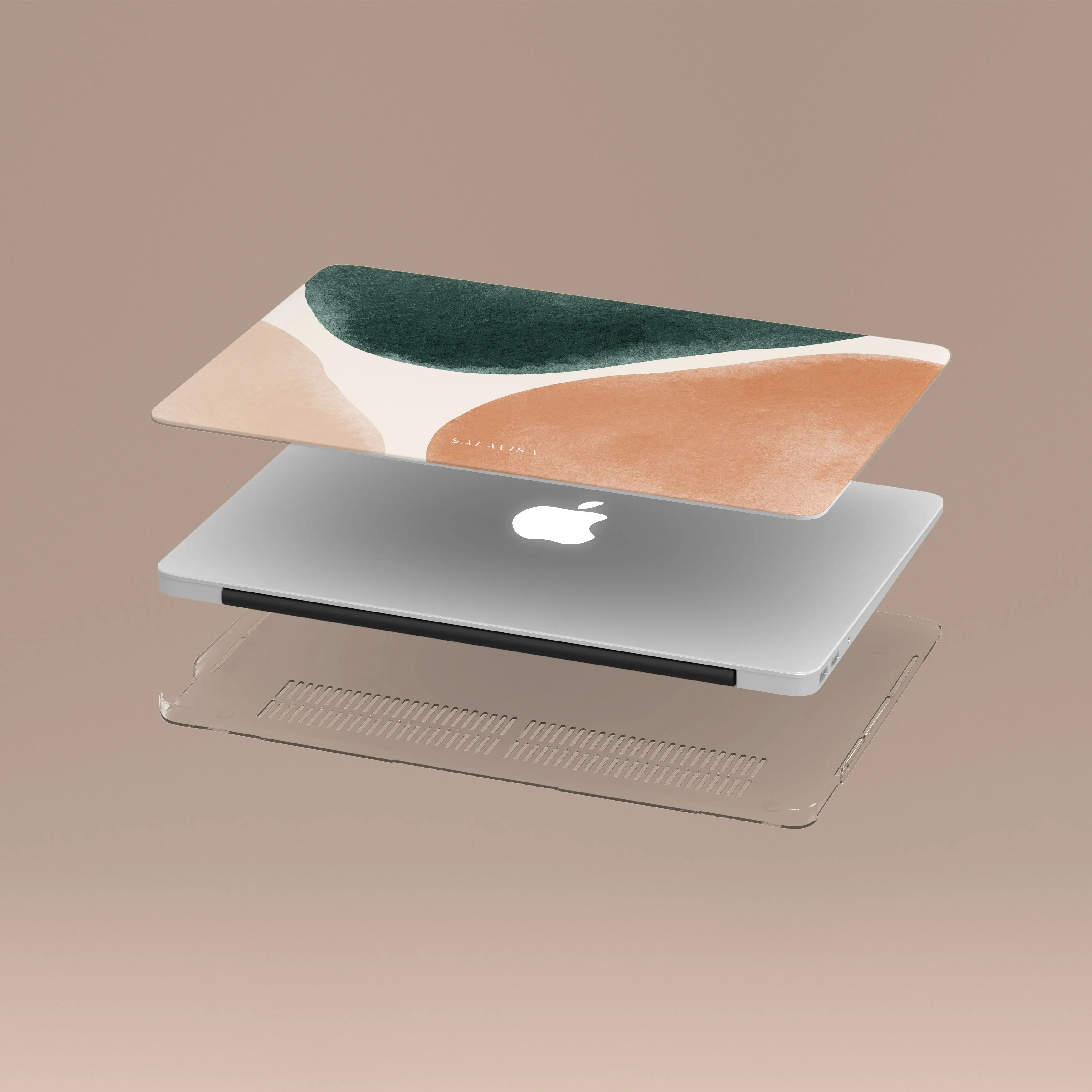 Glossy Texture Durable Build Quality Peach & Forest Green Luxe Shapes MacBook Case