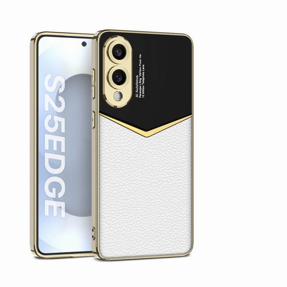 Modern Accessory Flexible Pattern Galaxy S25 Edge Gold Plated Leather Protective Case