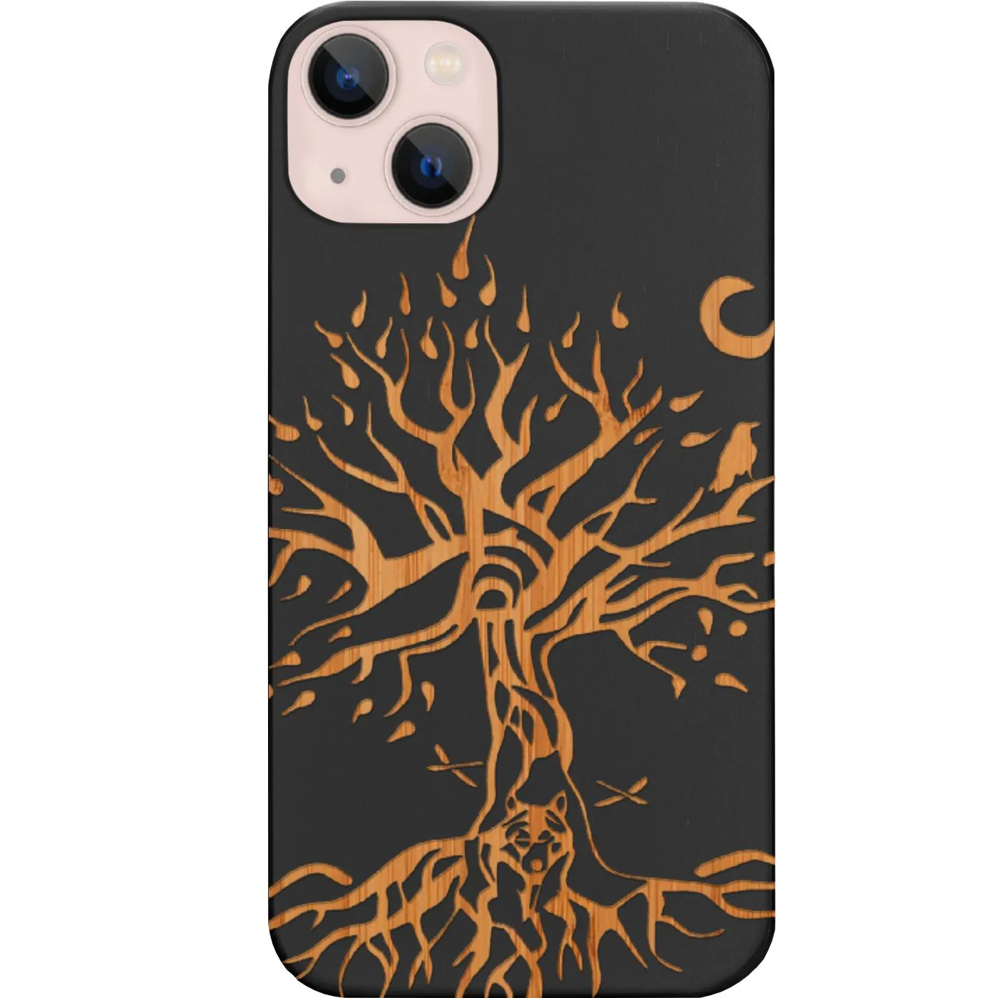Modern Design Tree with Wolf - Engraved Phone Case