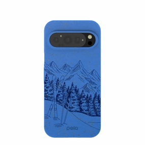 Clear Back Rugged Grip Electric Blue Backcountry Ski Google Pixel 9/9 Pro Case